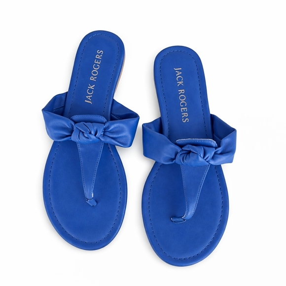 Jack Rogers Shoes - Jack Rogers Vanna Bow Knot Leather Sandals Blue Thong Slide Size 9 Chic Trendy
